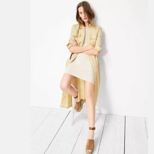 𝅺gap Long Linen Blend Ecru Wrap Duster Trench Coat Size Small